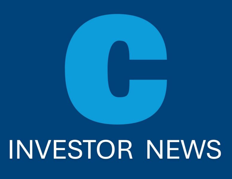 Blue background with a large light blue letter "C" above the words "INVESTOR NEWS" in white capital letters.